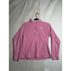 Under Armour Womens Pink Fleece Quarter Zip Pullover Sweater MD Mock Neck Logo